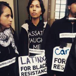 rhydonmyhardon:1/16/15 Protesters from the “3rd World 4 Black Power” movement band together in solidarity as one to raise awareness for the injustices wrought upon the black community in front of the Ronald V. Dellums Federal Building located in Oakland,