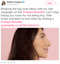 i-rather-be-lost: anti-capitalistlesbianwitch:     Women are sharing their side profile selfies to show noses of all sizes are beautiful     Freelance journalist Radhika Sanghani created the #SideProfileSelfie campaign in a bid to celebrate larger noses,
