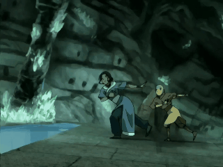 avatarsymbolism:Aang and Katara working and bending together in Book 2. 