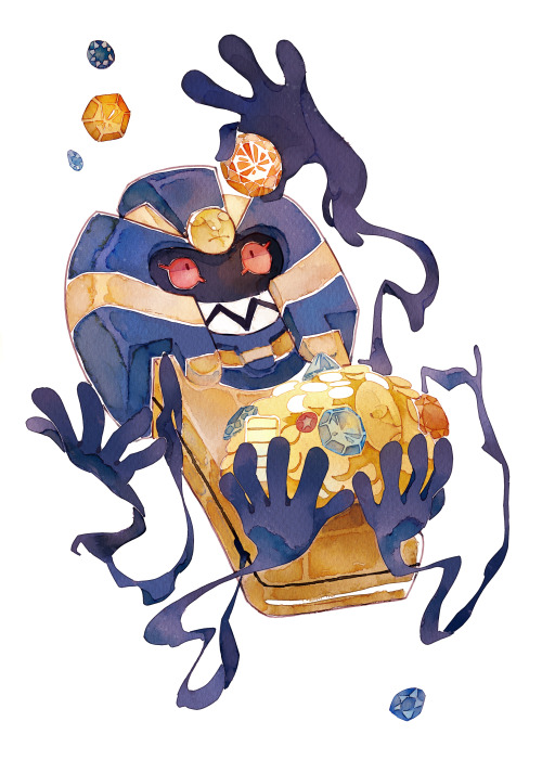 bluekomadori:  A watercolor commission of Cofagrigus holding treasure for dark-omen. Thank you! 