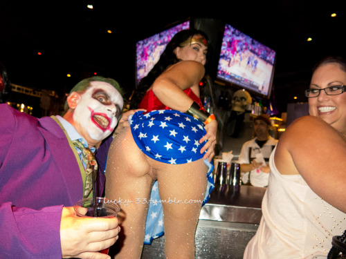  Oct 2015On Friday night we hit Carnaval Court for their pre-Halloween party and costume contest. For some reason, Moment always ends up bending over the bar (and never wears panties); and it never fails that a friend lifts her skirt for a show. Not that