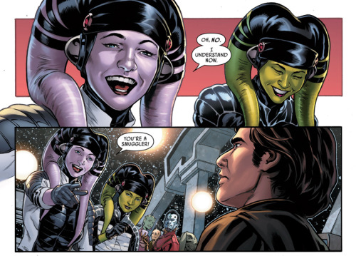 princess-slay-ya:bedlamsbard:Pretty Twi’lek lady pilots in Han Solo #1, what a delight.Reblog if you