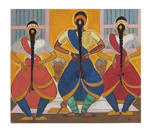 unmattata:Bharat Natayam Dancers (South India), Shiavax Chavda, c. 1947. Gouache on linen laid on ca