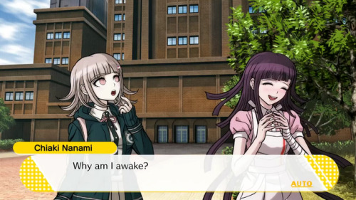 fakedrv3screenshots:Chiaki: Why am I awake?Mikan: Because you don’t need beauty sleep, you’re alread