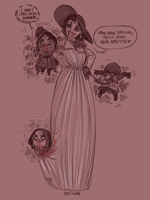 Artist: Cait MayThis is adorable! I need to see more art featuring Lady Dimitrescu and her daughters