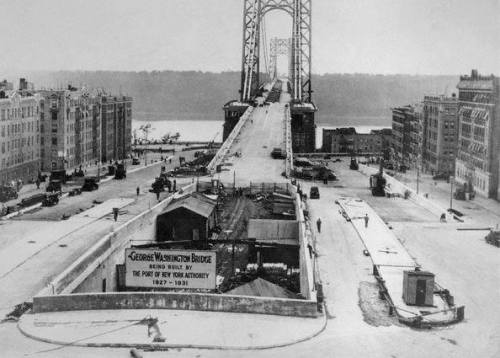 Bridges of New York City under construction. Each held the title of longest suspension bridge i