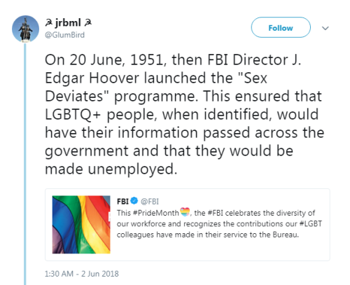 “On 20 June, 1951, then FBI Director J. Edgar Hoover launched the “Sex Deviates” program