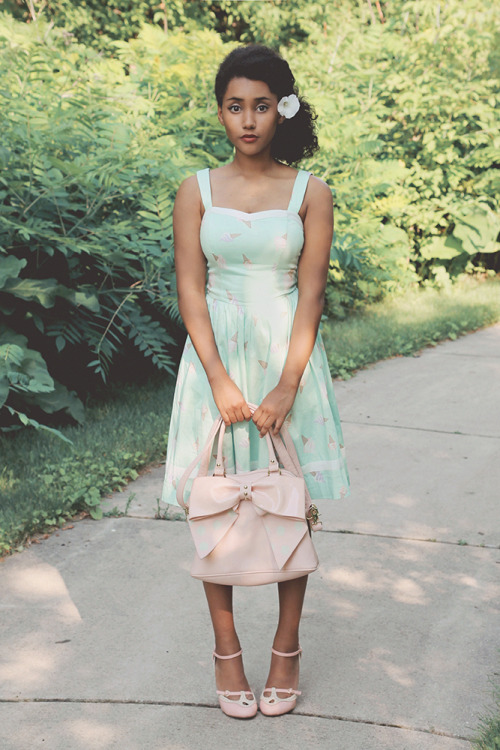 milkandtwee: SHOES: Bettie Page  DRESS: Bea &amp; Dot  BAG: Betsey JohnsonSorry for th