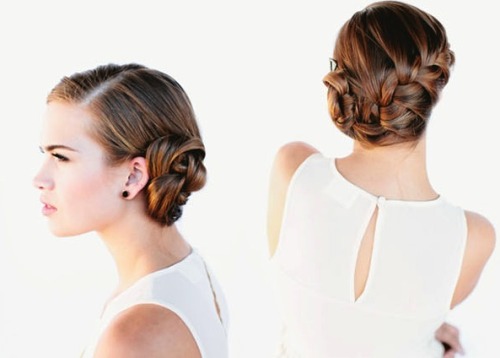 fuckyeahweddingideas:  Waterfall Braid Bun Tutorial via OnceWed 1. Part hair. 2. Grab a small section of hair. 3. & 4. Split into 3 parts. 5. Start French braiding, making sure to braid diagonally across the head. 6. Secure braid with a hair tie.