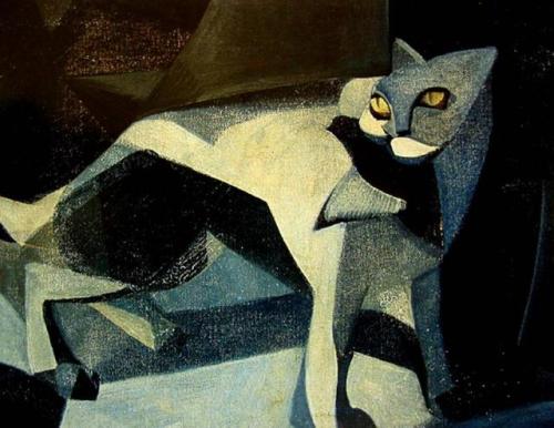 huariqueje: Cat and Bird   -   Henderson, Louise  New Zealand, 1902-1994 Oi