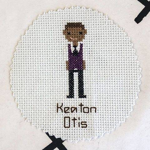 A cross stitch of Keaton Otis, murdered by Portland police May 12, 2010, by Nori Hadley (IG: @greeng
