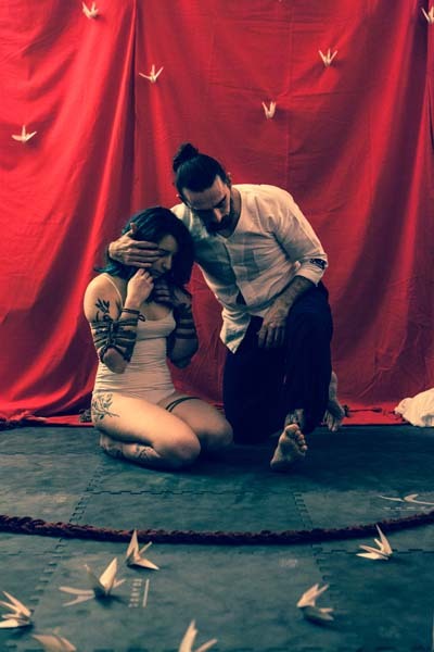 cordineclubarchives:  Here the pictures from the last show I did with Clementine Poulain at Space Khymeia in MilanThe CraneSymbol of pureness, the crane and his dance represent the joy of life, the light and the happiness of being together. In Japan,