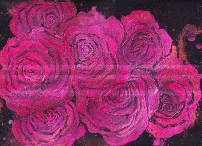 havekat:Deep In The PinkWatercolor on Black Paper 2021, 12"x 9"Pink Roses 
