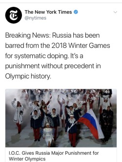 weavemama: weavemama: this is hella wild but get ready for tr*mp to all of the sudden hate the olympics  Russia’s Olympic team has been barred from the 2018 Winter Games in Pyeongchang, South Korea. The country’s government officials are forbidden