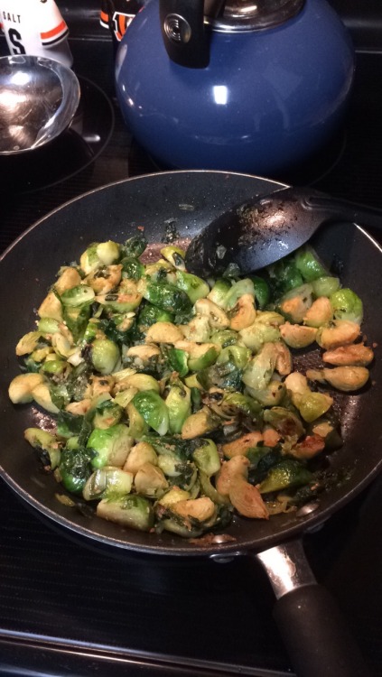 Tonight’s healthy eats! Brussel Sprouts and olive oil!.