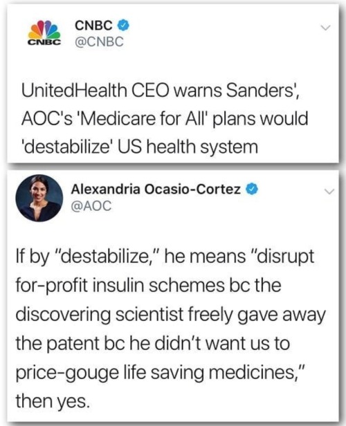 liberalsarecool:For-profit health care is a massive waste of our money. The coverage is moronic and you pay for health insurance on top of paying taxes.Medicare For All means no bills, no debts.