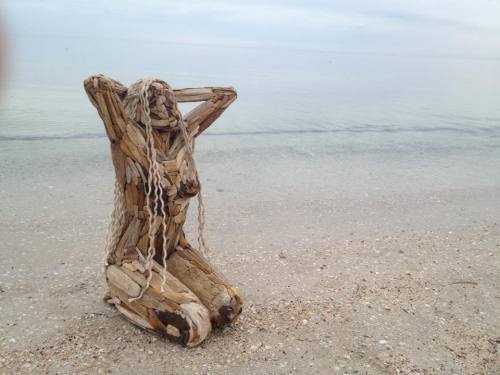 ‘Ocean Goddess’ made from uncut driftwood found on the beach.Created by Alan Borg