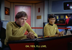 percychekov: sirdef:  northwangerabbey:  Sulu’s like “whatever, drama queen.”  is sulu texting  he’s livetweeting chekov’s problems 