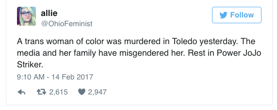 the-movemnt:  Trans woman JoJo Striker shot and killed in Toledo, initially misgendered