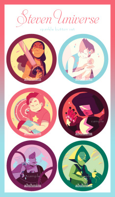 aluhnim:  The Crystal Gems These will be sparkly buttons, which you can preorder in my storenvy! 