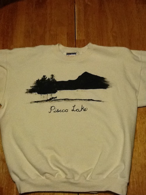 Piseco Lake sweatshirts! the two are basically identical, soft cotton sweatshirts in ivory and like 