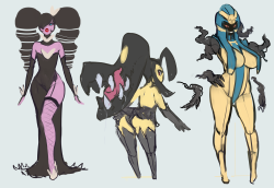 therealfunk:  Gothitelle, Mawile original sketch, and Cofagrigus. Very old doodles.   &lt; |D’‘‘‘‘‘‘