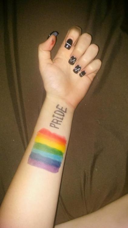 Showing my support for Orlando (the rainbow is where I used to cut myself. 230+ days clean, and yes I have Arctic Monkeys nails)