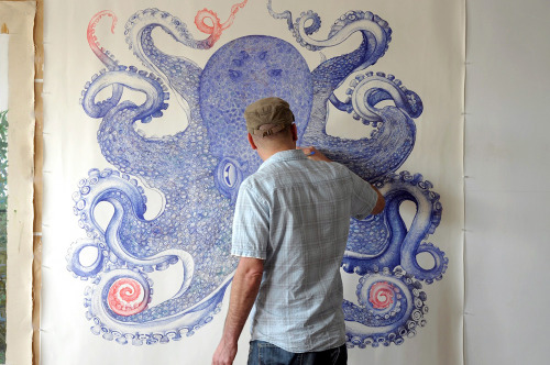 itscolossal: A Gargantuan Octopus Rendered in Ballpoint Pen by Ray Cicin