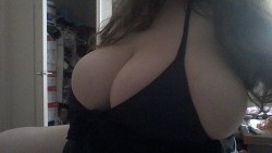 biggestboobguns:Your friend’s tits just wouldn’t stop growing.  One day she sent you these pictures and said, “Can you come over and help me out of this? I’m stuck.”