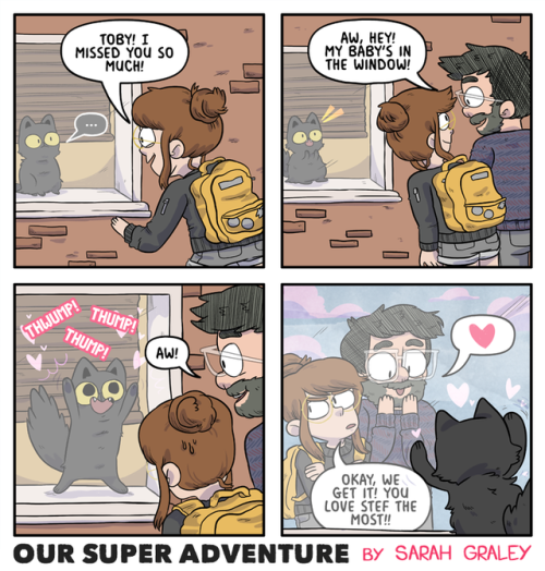 oursuperadventure:  We’re back from our Canada trip! And of course, Toby was super excited to see Stef! They’re very cute together <3  Hey! Quick heads up that I’m at MCM London THIS WEEKEND! (25th-27th May!) I’ll be on table CV13 in the