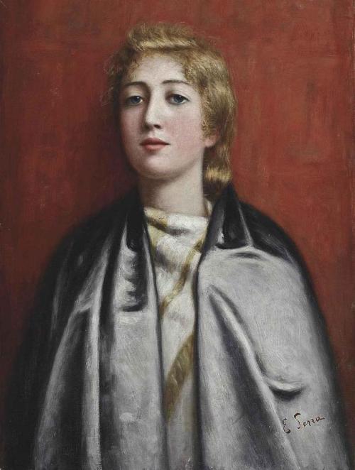 Ernesto Serra (1860–1915)A maiden in a satin cloak