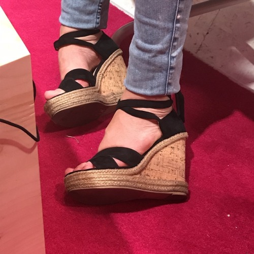 sexy mum proudly showing off very high wedges