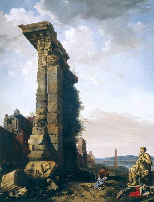 BREENBERGH, Bartholomeus Idealised View with Roman Ruins, Sculptures, and a Port c. 1650