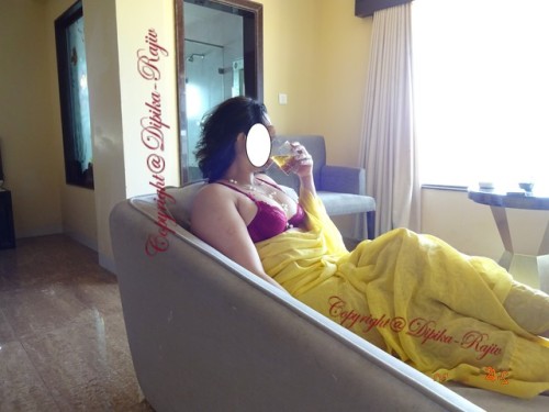 dipika-rajiv: part 1 of saari series , morning sun shine showing her curves from hotel room .