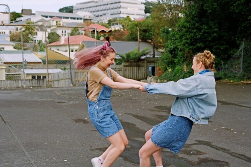 goldhue:  leafydew:  Gal Pals by Evangeline Davis  Shot on film #35mm  “Our Girl Squad is better tha