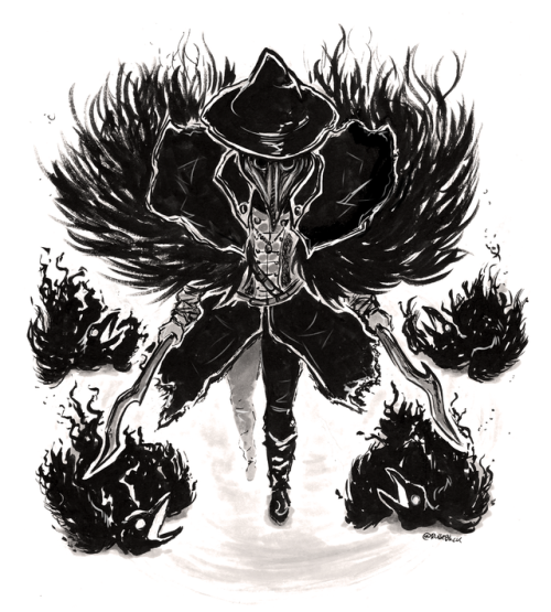 ruiseblack:Inktober day 9: “Screech”. Eileen (feat. annoying crows) from Bloodborne!