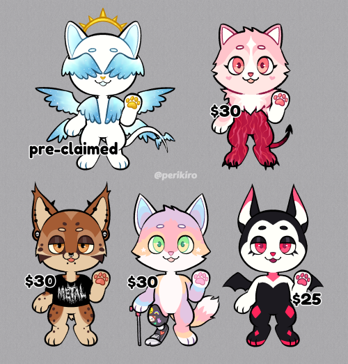 Little set of recent adoptables!! These are all sold now except for #3 (the brown metalhead lynx) wh