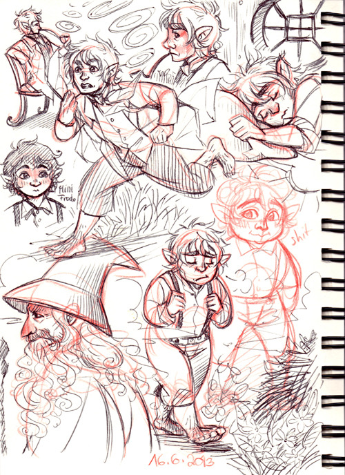 petitpotato:  More sketchbook scans~ Once again it’s just the Hobbit or rather