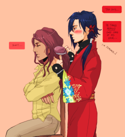 monsieurpaprika:  the beautiful men with beautiful hair club is now in session i’ve always wanted to draw this /)///w///(\ (koujaku’s kimono is such a PAIN!!!!!) 
