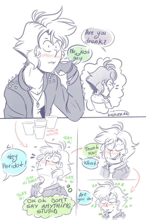 kai23-art:Lapis : Hi !Peridot *drunk and nervous* : Thank you !