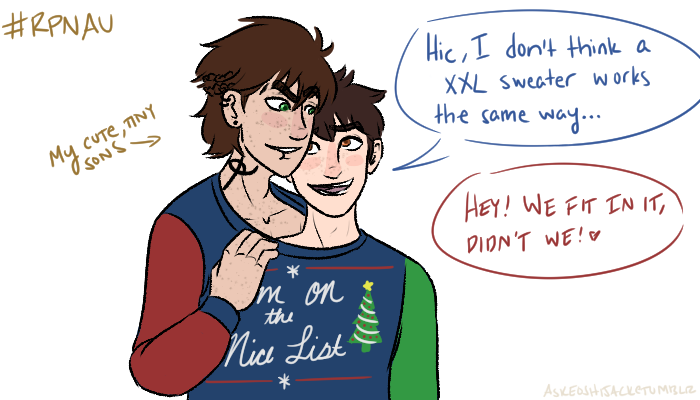 askeoshijack:  The whole collection of my AU Hijack couples and holiday sweaters.