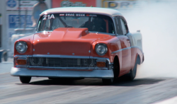 kustomsandchoppers:  Joe Barry doing a Burnout in his 56 Chevy during Drag Week.