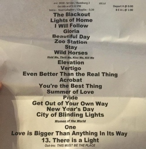 Setlist #U2 Segunda y última noche en #Hamburg #U2eiTour #U2Hamburg (en Barclaycard Arena Hamburg) h