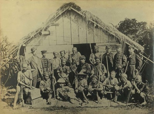 Japanese soldiers in Taiwan, 1874. Japan invaded the island, which was under the control of the Qing