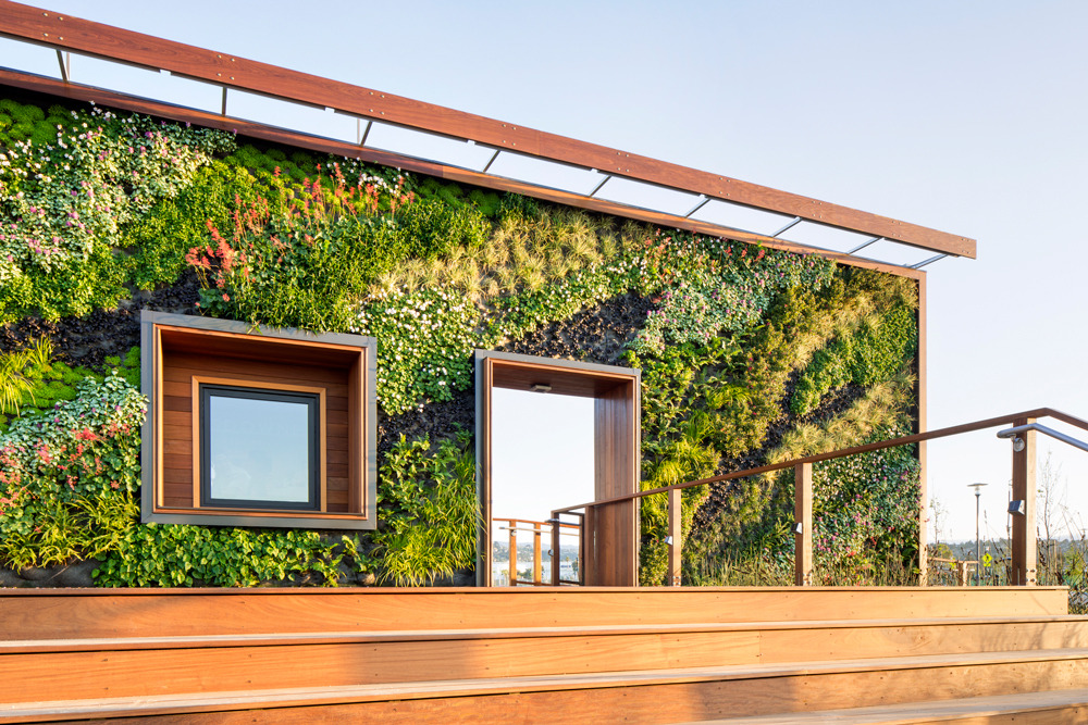 wglandscape:  Bay Meadows Welcome Center. Living wall by Habitat Horticulture. source