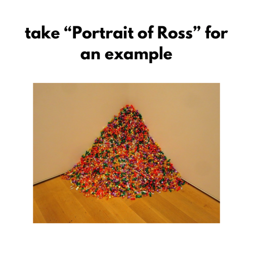 Take "Portrait of Ross" for example (picture of "Portrait of Ross", a pile of candy in the corner of a room)