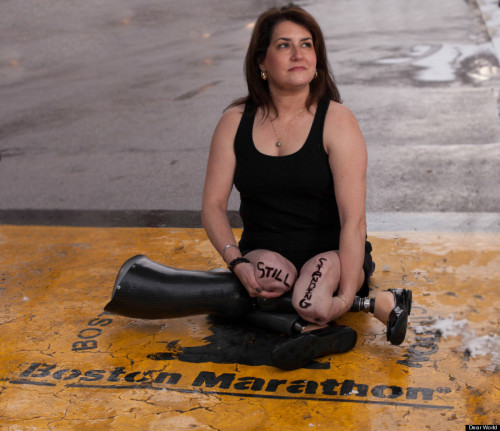 huffingtonpost:  Portraits Of Boston Marathon survivors see runners returning to the finish line to look back. See more of these inspiring photos here.  Photographer Robert X. Fogarty of Dear World, a message-on-skin photography project, prepared the port