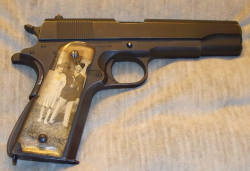 sixpenceee:  During WWII, soldiers were known to take precious family photos and put them under clear grips on their 1911 pistols. They were called Sweetheart Grips.
