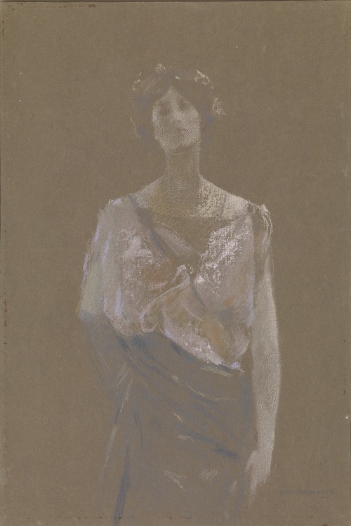 felixinclusis:zeezrom‌: Thomas Wilmer Dewing (1851-1938)  “In Rose,” 1908. Pastel on brown paper. Fr