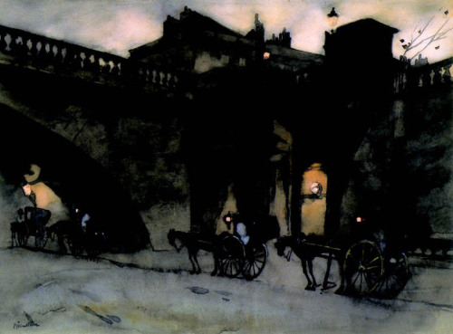 London, waiting carriages on the Thames Quay  -  Willem Witsen , 1890Dutch  1860-1923Oil on canvas, 